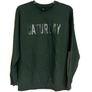 Caturday Womens Dark Green Crewneck Sweatshirt Pullover Cat Lady Size XL